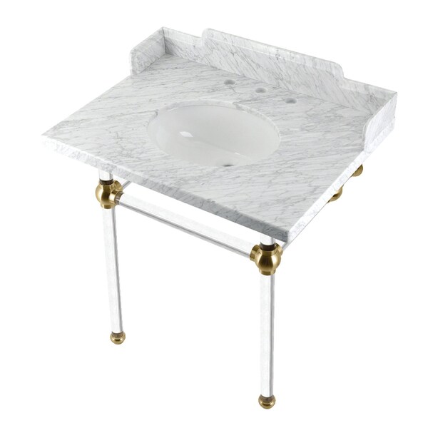 Kingston Brass 30 Carrara Marble Console Sink with Acrylic Legs, Marble WhiteBrushed Brass LMS3030MA7 - main
